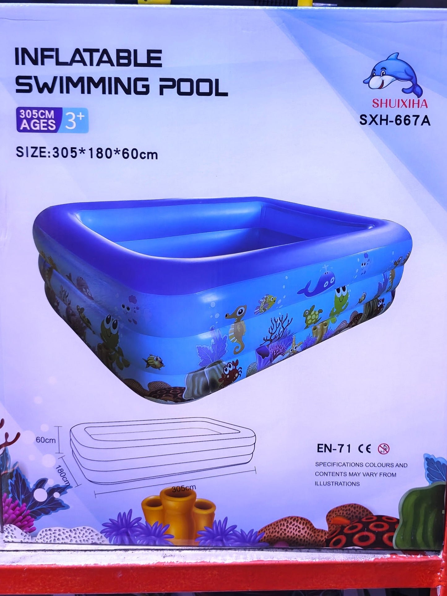 Piscine Gonflable Rectangulaire SHUIXIHA – 3 Anneaux – 5 Tailles – Enfants & Famille Pompe électrique offert