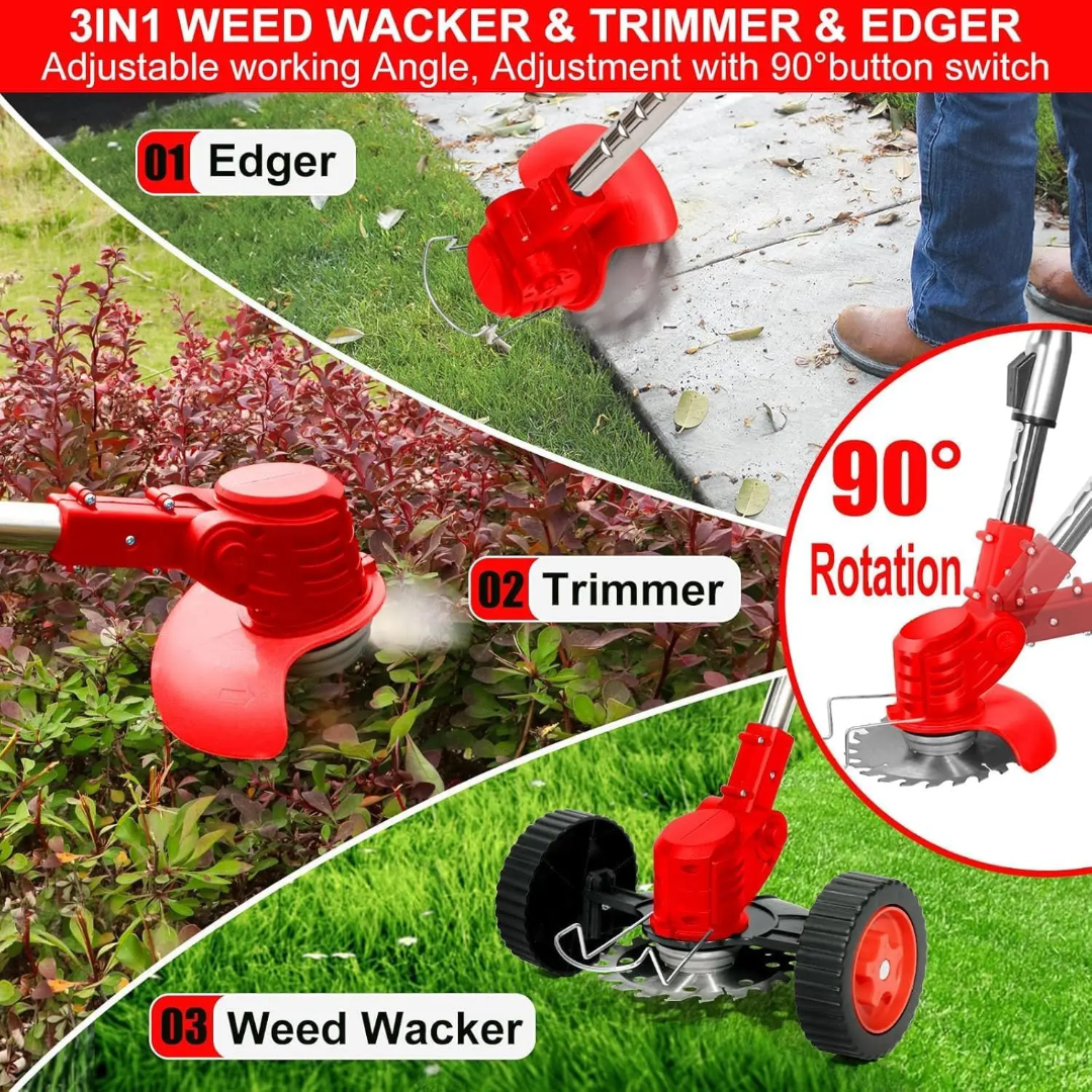 Débroussailleuse Électrique Sans Fil 21V 3-en-1 – Edger + Trimmer + Weed Wacker – 2 Batteries