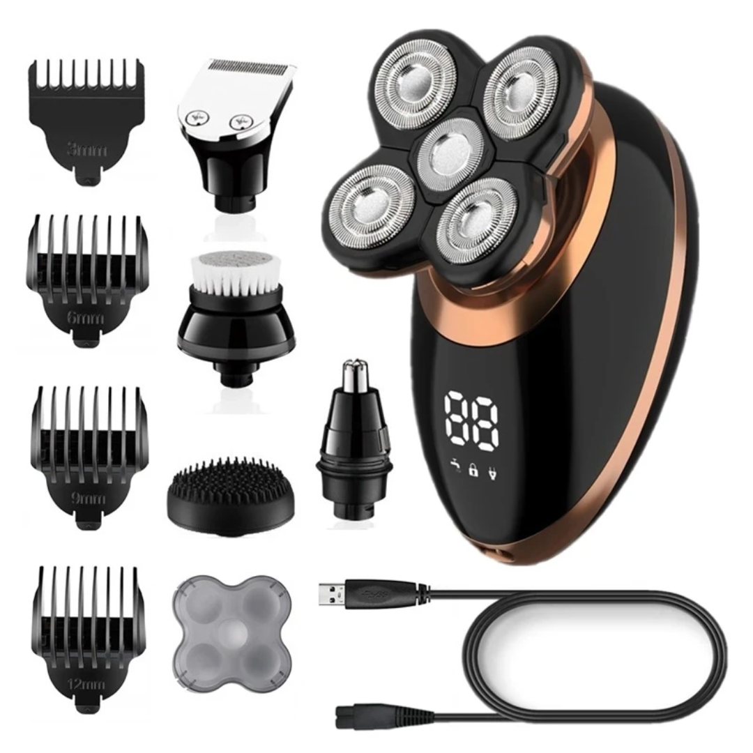 Rasoir Électrique 5 Têtes Rotatives Multifonction – Display LED + 4 Accessoires