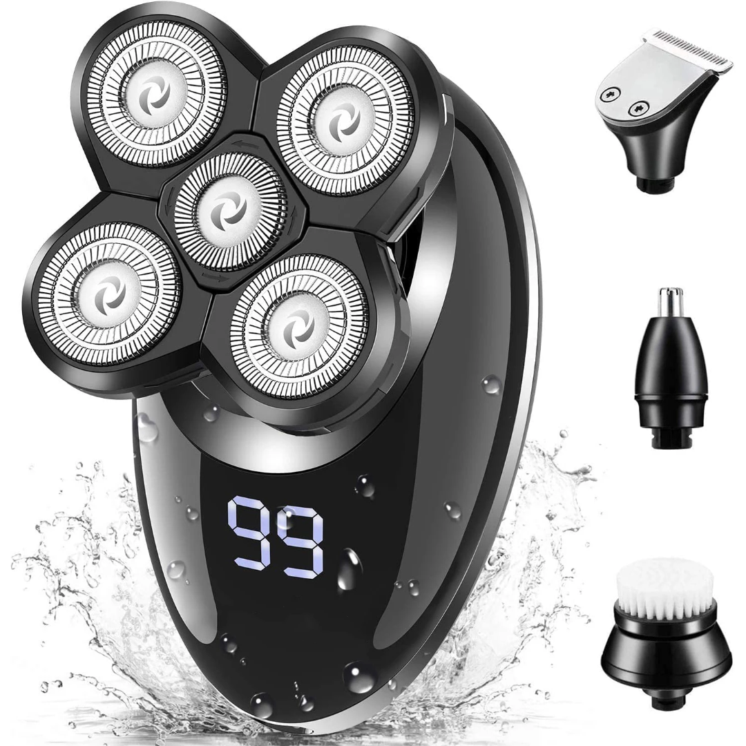 Rasoir Électrique 5 Têtes Rotatives Multifonction – Display LED + 4 Accessoires