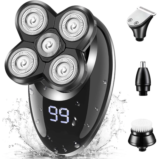Rasoir Électrique 5 Têtes Rotatives Multifonction – Display LED + 5 Accessoires