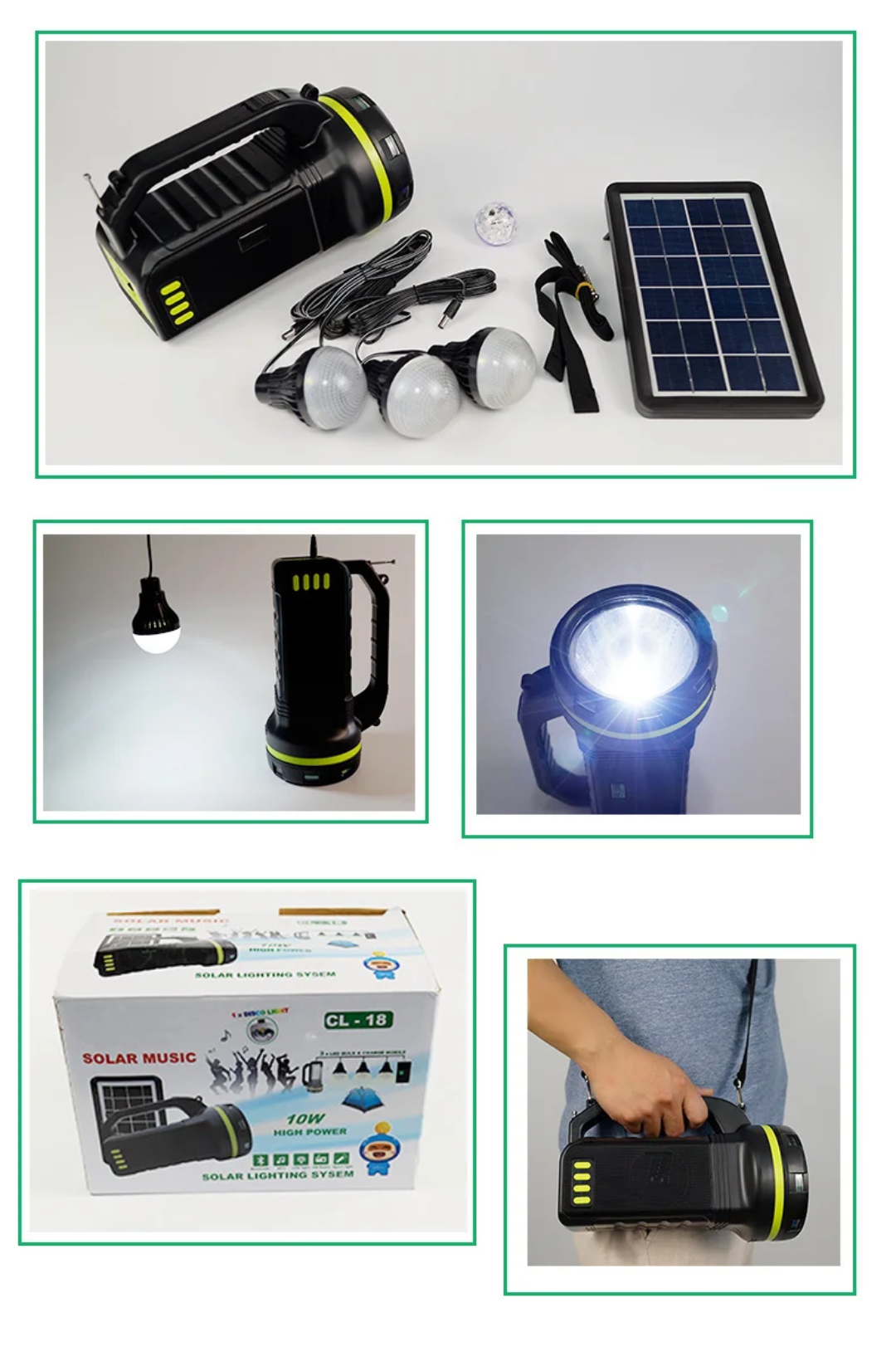 Lampe Torche Solaire CL-18 – 10W avec Radio & 3 Ampoules