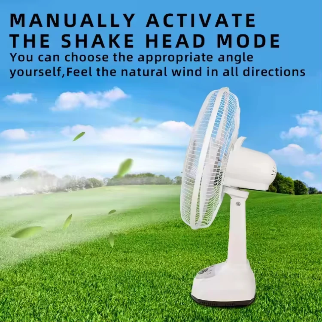 Ventilateur Solaire Rechargeable 16" GD-8016 — Panneau 10W + 2 Ampoules LED