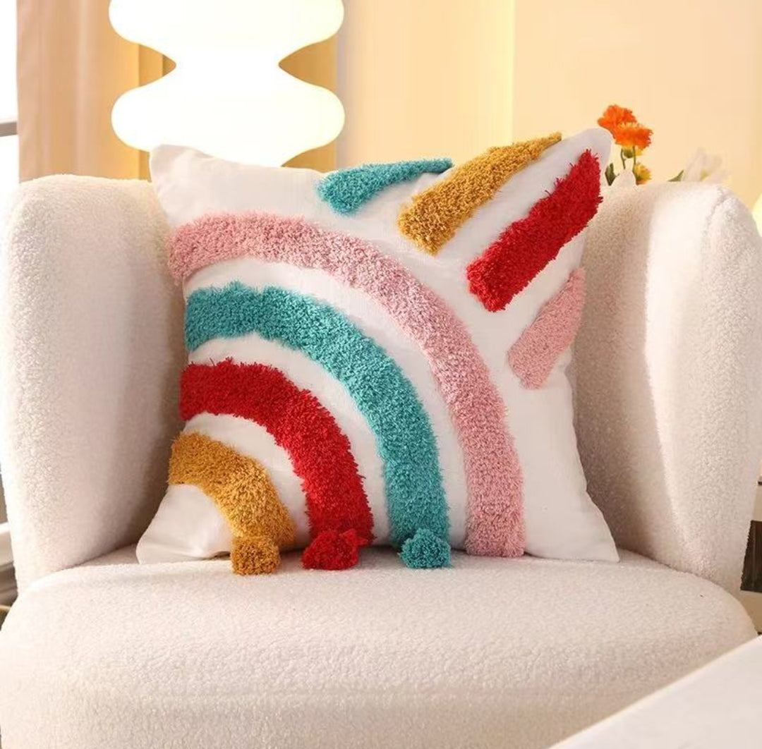 Coussin Décoratif Tufté avec Pompons