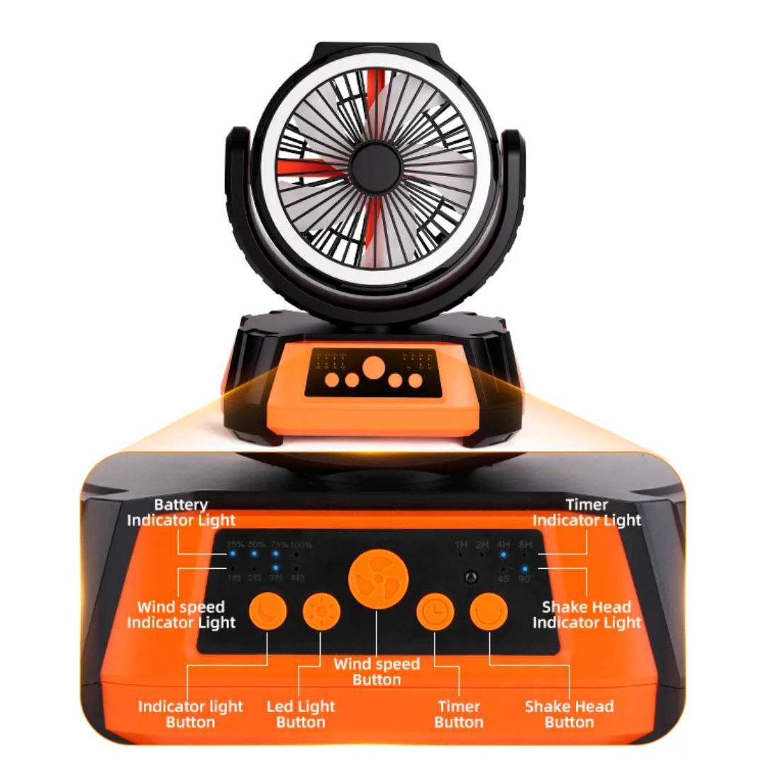Ventilateur Portable Multifonction – Télécommande + LED + Powerbank + Rotation 120°
