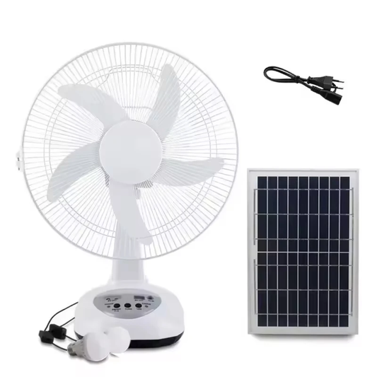Ventilateur Solaire Rechargeable 16" GD-8016 — Panneau 10W + 2 Ampoules LED