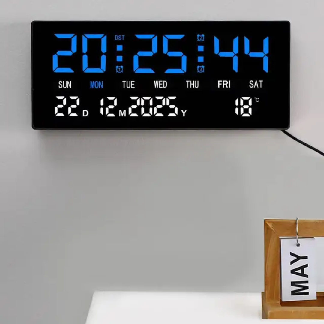 Horloge Murale LED Digitale – Date, Jour & Température – 4 Coloris