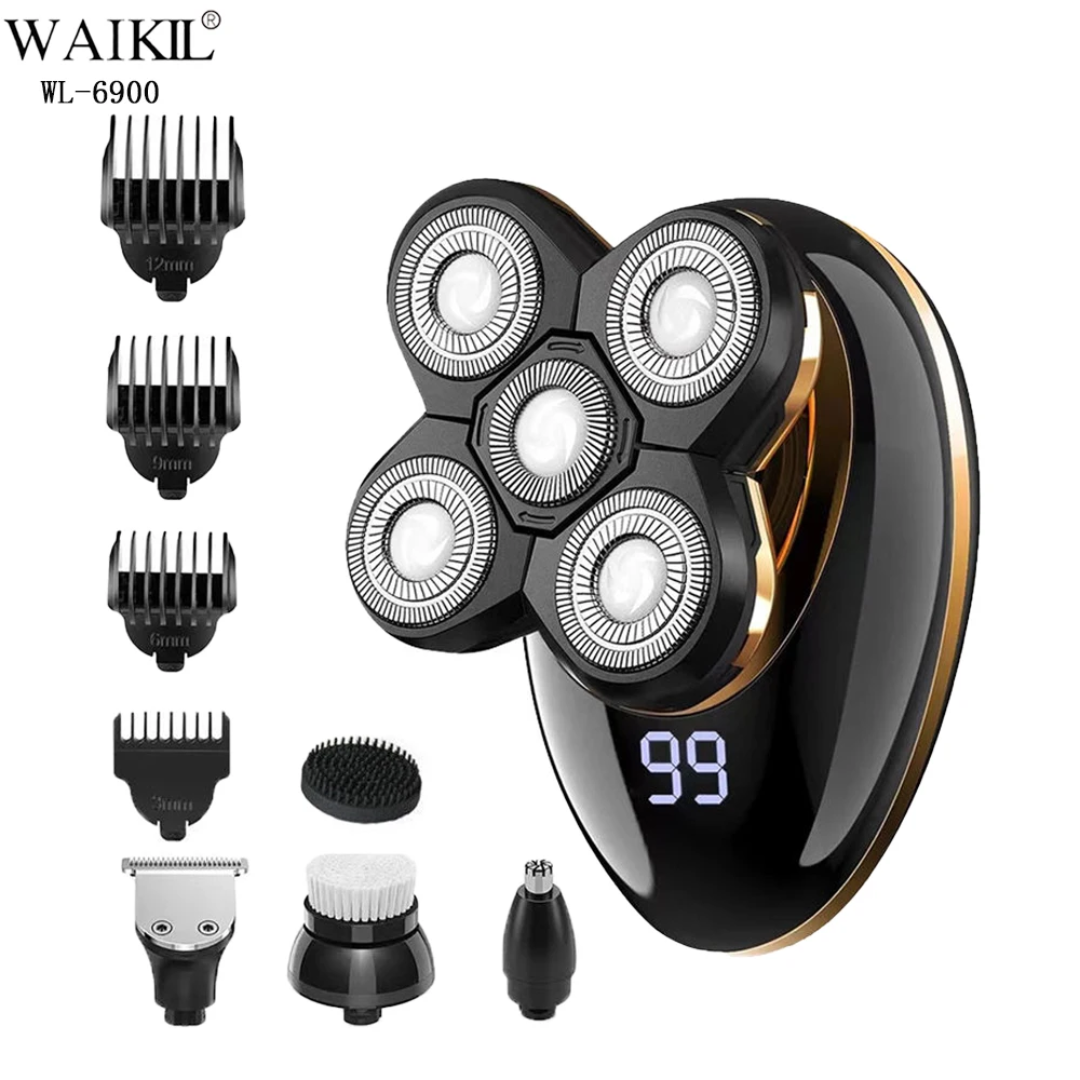 Rasoir Électrique 5 Têtes Rotatives Multifonction – Display LED + 4 Accessoires