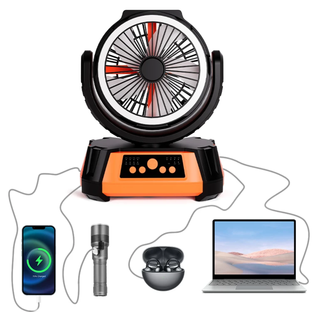 Ventilateur Portable Multifonction – Télécommande + LED + Powerbank + Rotation 120°