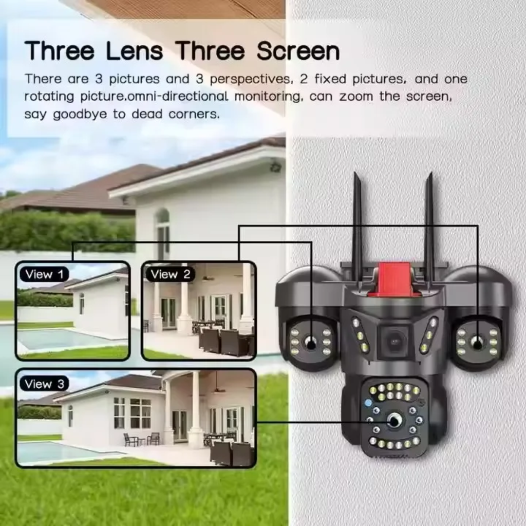Caméra Solaire WiFi Triple Objectif 3 Écrans PTZ