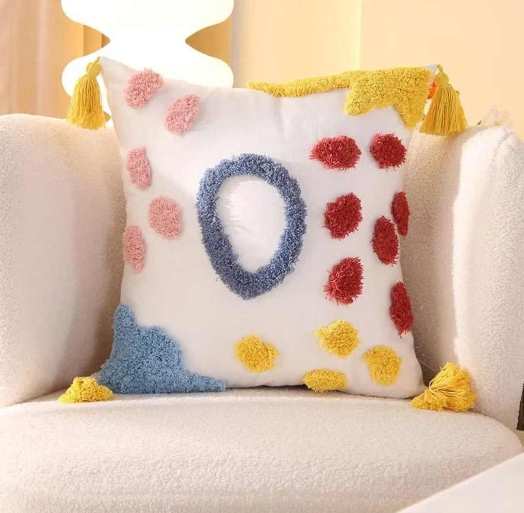 Coussin Décoratif Tufté avec Pompons