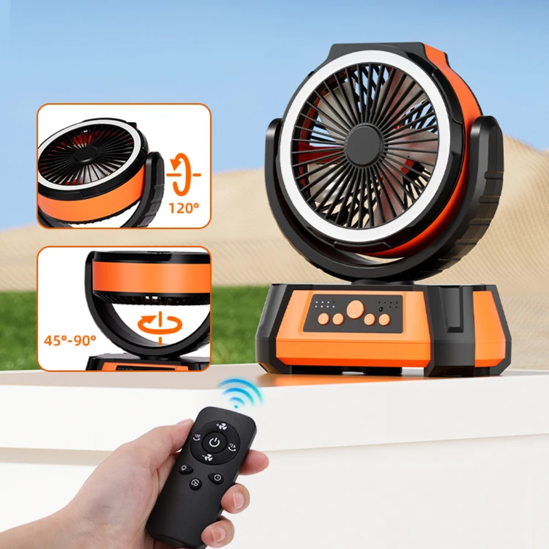 Ventilateur Portable Multifonction – Télécommande + LED + Powerbank + Rotation 120°