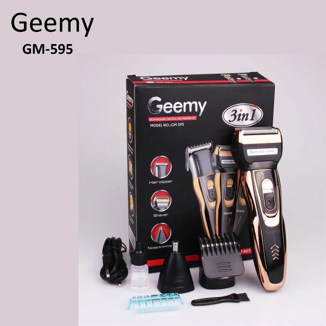 Rasoir Multifonction 3-en-1 Geemy GM-595 – Rasoir + Tondeuse + Coupe-Nez