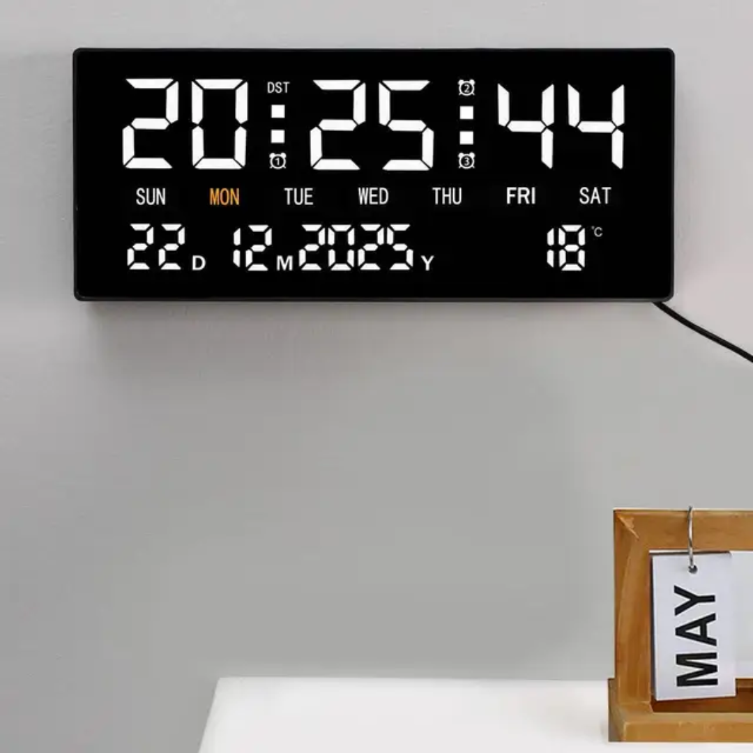 Horloge Murale LED Digitale – Date, Jour & Température – 4 Coloris