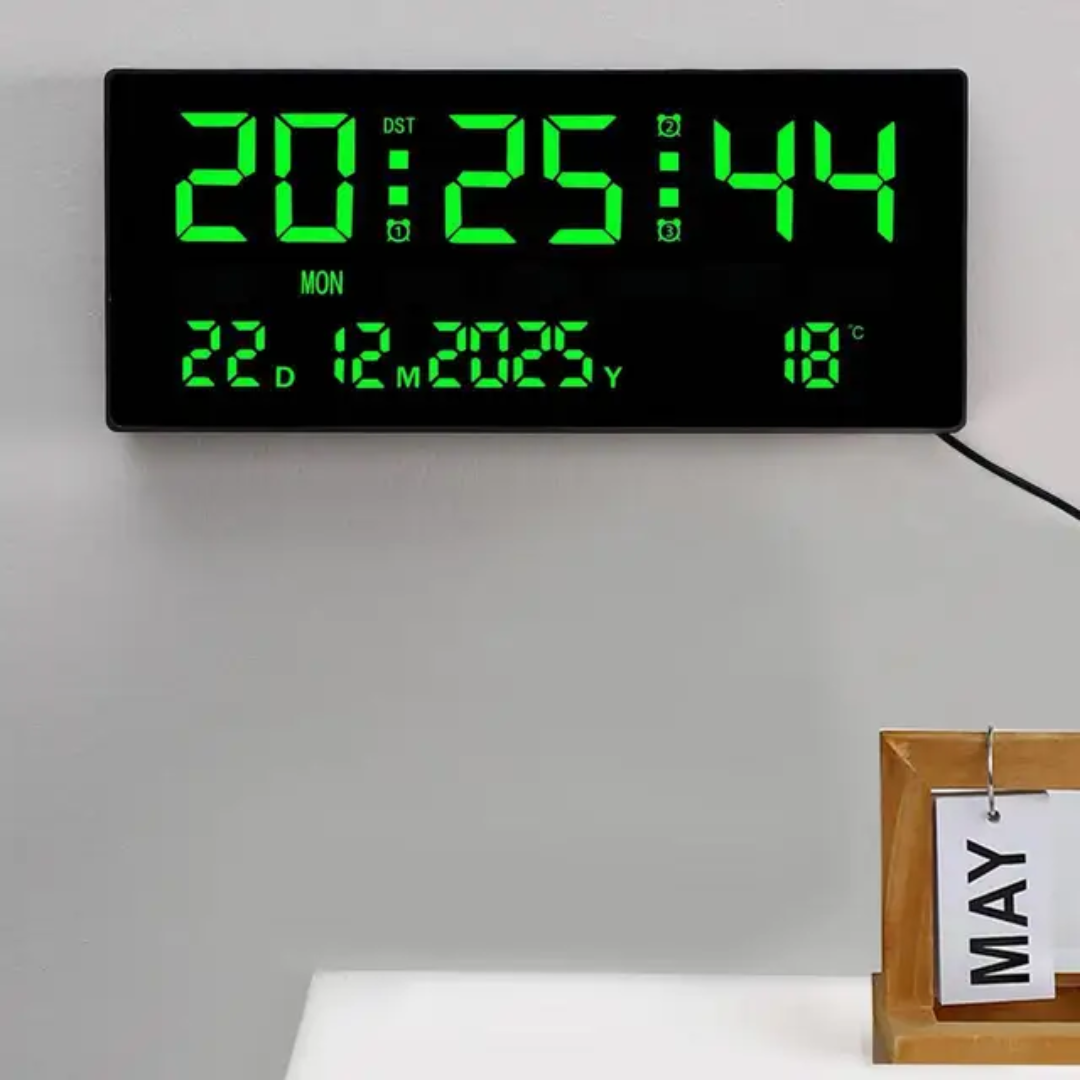 Horloge Murale LED Digitale – Date, Jour & Température – 4 Coloris