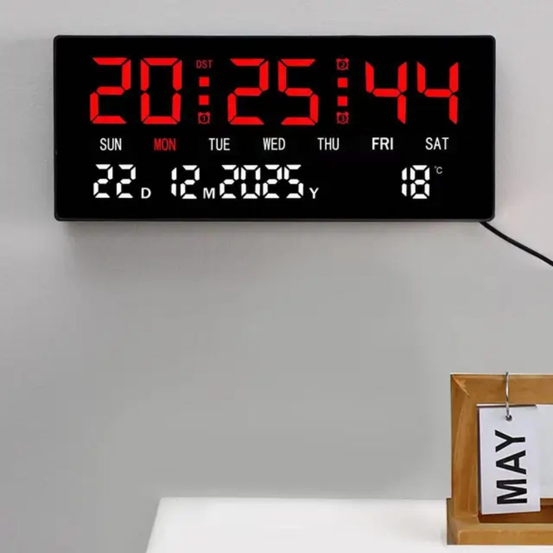 Horloge Murale LED Digitale – Date, Jour & Température – 4 Coloris