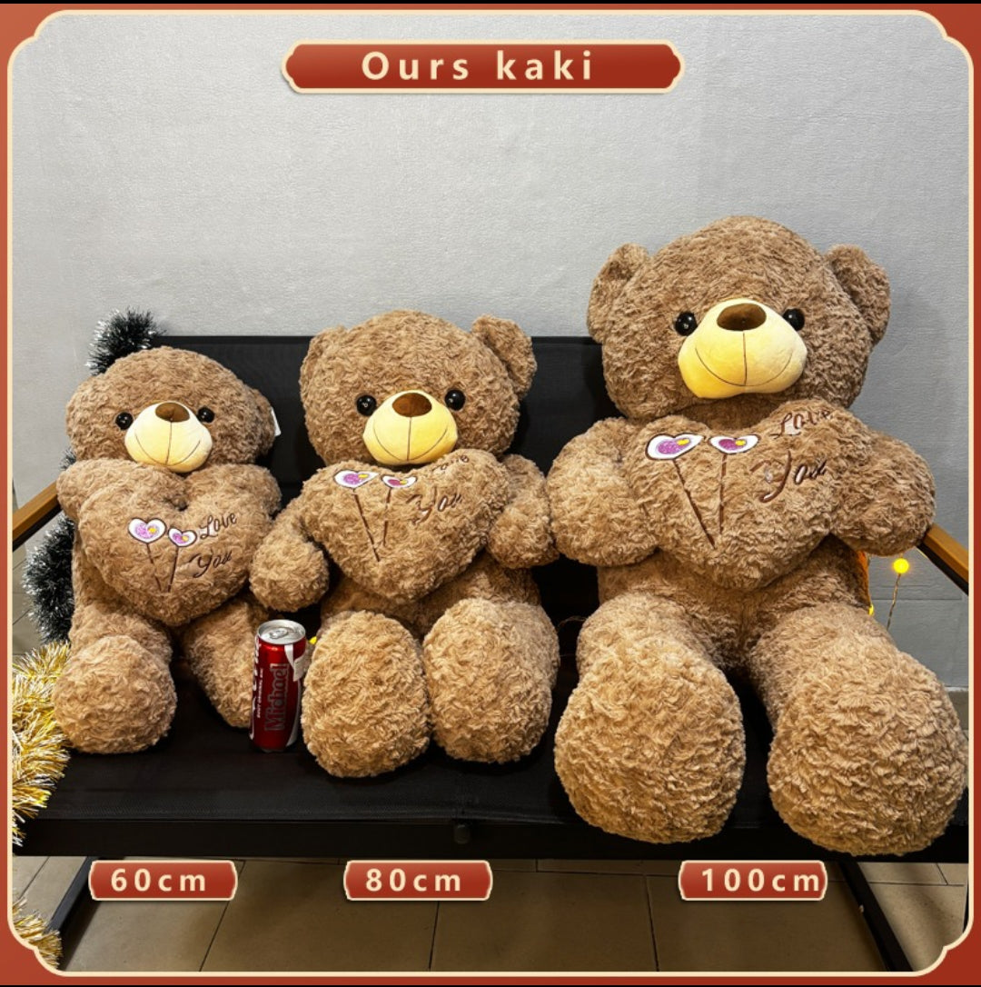 Ours en Peluche Géant Kaki — Love You