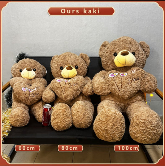 Ours en Peluche Géant Kaki — Love You
