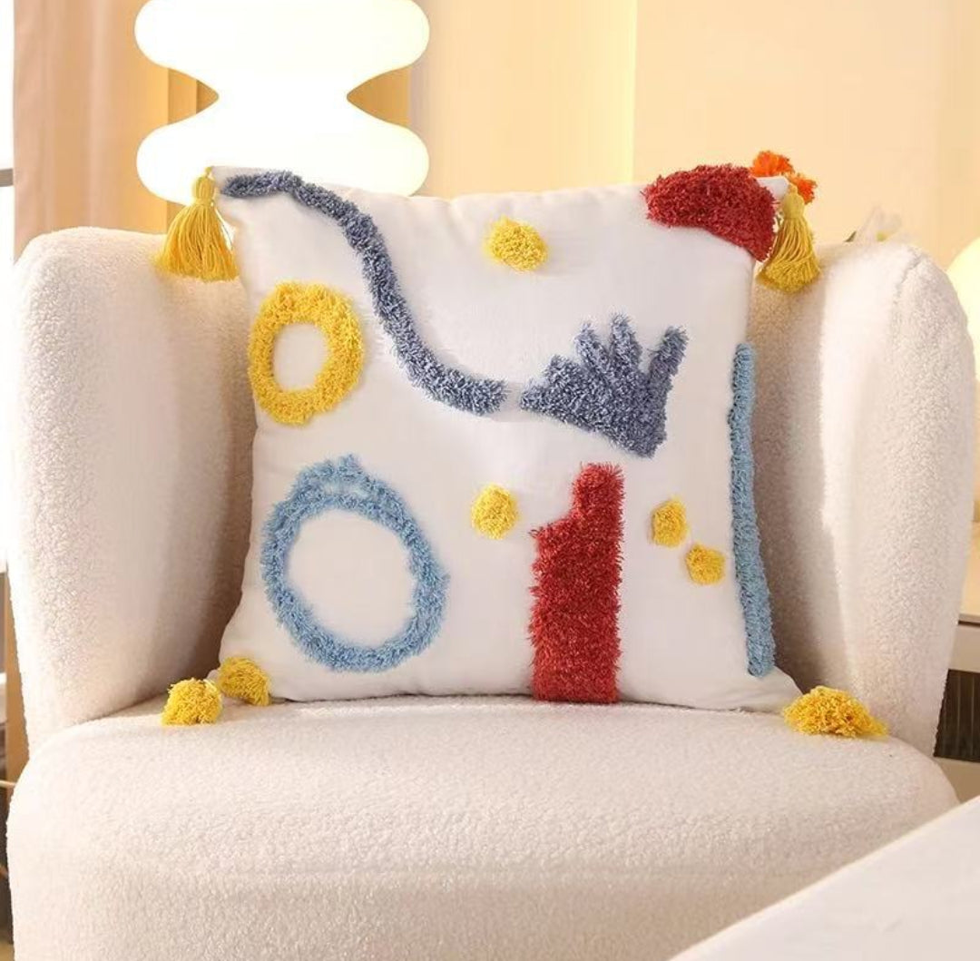 Coussin Décoratif Tufté avec Pompons